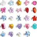 Hifot 24 pcs Girls Crystal Adjustable Rings, Princess Jewelry Finger Rings with Heart Shape Box, Girl Pretend Play and Dress up Rings for Children Kids Little Girls - Random