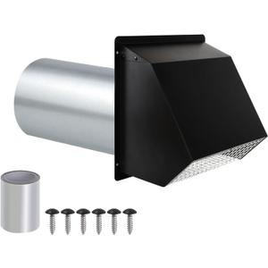 3 Inch Dryer Vent Cover Wall Vent Hood with Screen and Damper,Outdoor Dryer Vent Covers Outside Exhaust Vent Cover for Duct Air Ventilation,Wall Mount Extractor Vent Cap,Galvanized Steel, Black