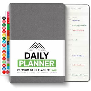 Daily Planner 2026 (5" x 8") - The Ultimate Daily Workflow Planner with Hourly Schedule & Task List to Achieve Your Goals by PRODUCTIVITY STORE (A5, Grey)