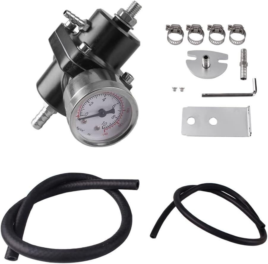 Universal Adjustable Fuel Pressure Regulator Kit, Aluminum Fuel Regulator,Adjustable Gas Oil Injection Pressure Regulator with 0-140 PSI Gauge -Black