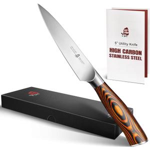 TUO Utility Knife, 5 inch Small Kitchen Knife for Paring & Slicing, with Ergonomic Pakkawood Handle, High Carbon German Stainless Steel - Fiery Phoenix Series
