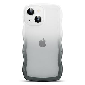 XIQI Compatible with iPhone 15 Plus Case 6.7" 2023, Cute Kawaii Curly Wave Frame Shape Soft Silicone Shockproof Protective Phone Cover for Women Girls, Gradient Black