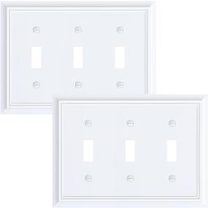 2-Pack Triple Toggle Light Switch Cover Plate, Durable Natural Bamboo Fiber Decorative Switch Plate Covers, Pure White 3 Gang Wall Plate, Corrosion Resistant