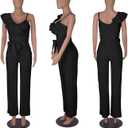 kaimimei Womens Casual Jumpsuits V-Neck Sleeveless Ruffle Backless Belted Wide Leg Pant Sexy Romper Party Clubwear (L)