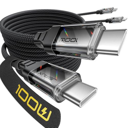 JSAUX 100W USB C to USB C Cable (2-Pack, 6.6ft), Type C Charge Cord Fast Charging Compatible with Nintendo Switch 2 iPhone 16 Pro Max Samsung Galaxy S25 S24 MacBook iPad Air Pro Carplay -Crystal Black