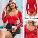 Avidlove Women Long Sleeve Bodysuit Sparkle Body Suits Top Mesh One Piece Leotard Shirt Going Out Tops Fall Outfits (Red, XXL)