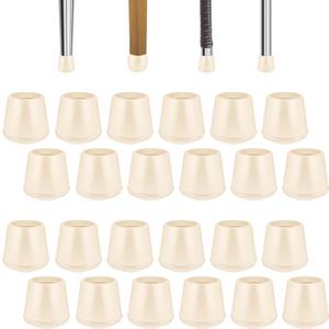 1" Round Rubber Chair Leg Tips Caps, Chair Leg Floor Protectors, Non-Slip Chairs Legs Caps, Stool Feet Protectors Cap, Folding Metal Chairs Legs Tip Replacement (White, 24 Pack)