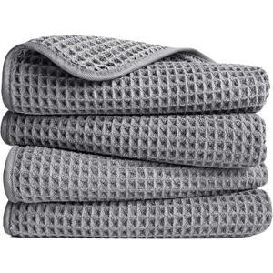 POLYTE Microfiber Lint Free Hand Towel, 16 x 30 in, 4 Pack (Waffle Weave) (Gray) POLYTE Microfiber Lint Free Hand Towel, 16 x 30 in, 4 Pack (Waffle Weave) (Gray)
