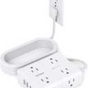 Surge Protector Power Strip, 6 Ft Flat Plug Extension Cord with 8 Outlets 4 USB Ports (2 USB C), 1080J Multi Plug Outlet Extender, Wall Mount Desk USB Charging Station for Home Office Dorm Essentials (White)