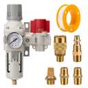 Industrial Air Compressor Filter Regulator Combo 3/8" NPT 0-150 PSI Gauge,Semi-Auto Drain,Pressure relief 3 port valve,5 Micron Water Separator for Pneumatic Tools