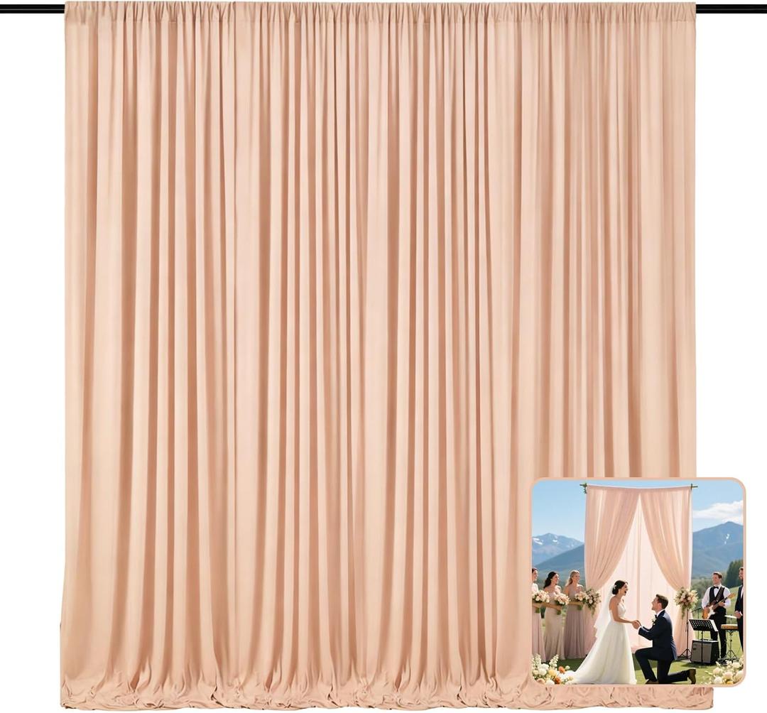 2 Panels Champagne Backdrop Curtain, 10 x 7 Feet Polyester Background Curtains for Parties, Weddings, Baby Showers, Halloween, Christmas, Birthday Party Photoshoot Backdrop Curtains Decorations