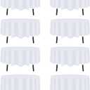 8 Pack White Round Tablecloth 60 Inch White Table Cloth (Fits 20-48 Inch Tables) Stain and Wrinkle Resistant Reusable and Washable Polyester Fabric for Buffet Wedding Party and Banquet