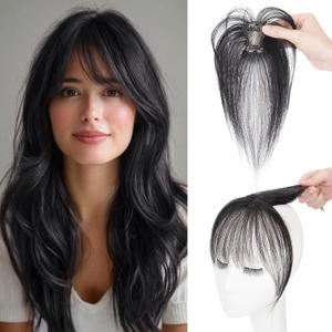 S-noilite Bangs Hair Clip,360 3D Cover Real Clip in Bangs Human Hair Toppers for Women With Wispy Bang Daily Wear(Natural Black)