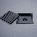 Square Shower Drain 6", SUS 304 Stainless Steel Floor Drain with Grid Drain Cover & Hair Strainer, Matte Black