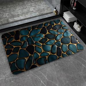 Diatomaceous Earth Bath Mat,Blue and Gold Stones Non-Slip Volume Super Absorbent Fast Drying for Bathroom Kitchen mat,Eco-Friendly Easy to Clean 2031Inch (50 * 80cm)