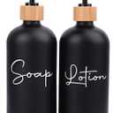 17 oz Hand Soap Dispenser Empty Glass Lotion Pump Bottles, Refillable Liquid Dish Soap Bottles for Bathroom Decor, Kitchen Sink, Matte Design and Wood Tray, Pack of 2, Black