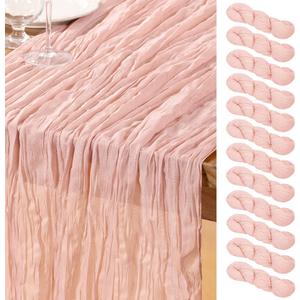 DeZerlor Pink Cheesecloth Table Runner 12 Pack Spring Easter Table Runners Boho Gauze 120 Inches Light Pink Cheese Cloth Table Decor for Wedding Bridal Baby Shower Parties