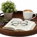 Large Round Wooden Coffee Table Trays 20" - Multi-Functional Home Decor Ottoman Serving Platter Carbonized Black (Brown)