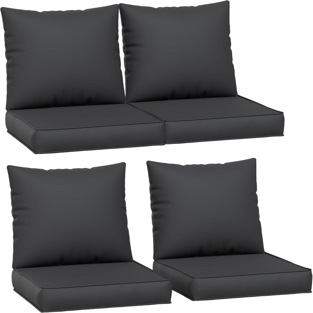 Amopatio Outdoor Chair Cushions 22.5"× 20.3" × 4", Set of 4 with Removable Cover, Waterproof & Fade Resistant seat Cushions for Patio Furniture, Black