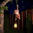 Solar Powered Hanging Monkey Figurine with LED Lantern Resin Climbing Baby Chimpanzee Vine Statue for Garden, Yard, Wall Decor  Waterproof, Durable & Adorable Outdoor Solar Light