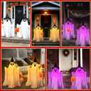 Halloween Decorations Outdoor Indoor- 2 Packs Large Light Up Ghost, Standing Ghost Decor with Weight Bags, 8 Modes Remote Ghost Kit with 2 Colors String Lights for Porches Yards Gardens Decorations