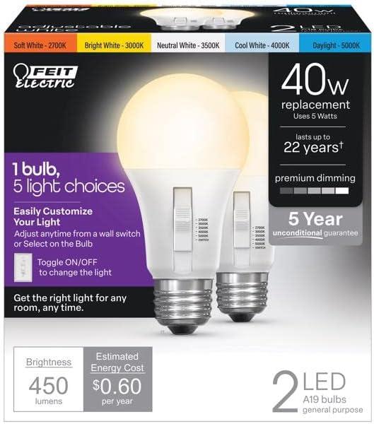 Feit Electric 3011490 40W A19 E26 LED Bulb - Color Changing - Pack of 2