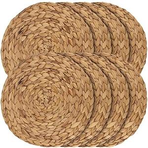 JEUIHAU Set of 8 Water Hyacinth Braided Placemat, 13 Inch Round Placemats Rattan Placemats, Natural Wicker Seagrass Rattan Placemats for Dining Table, Decoration
