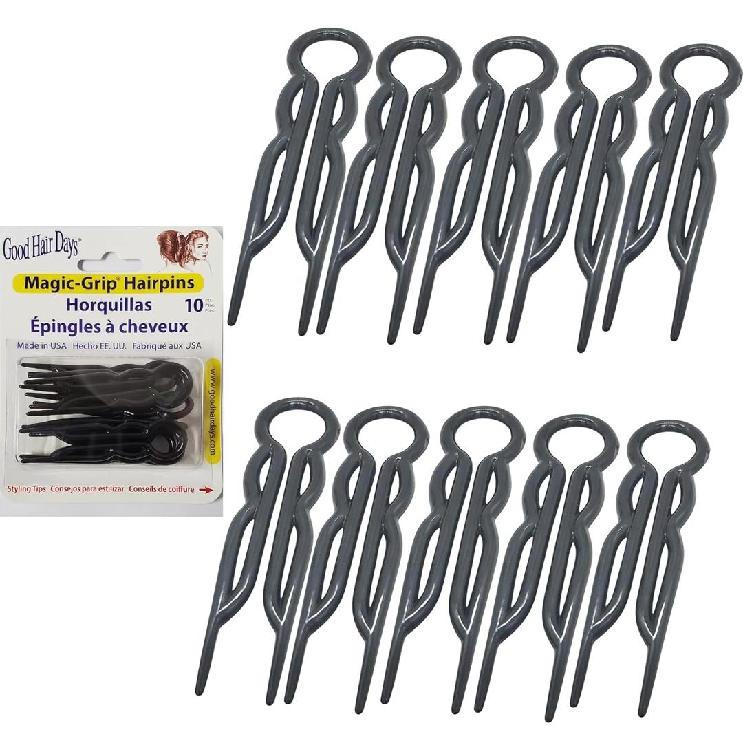 Good Hair Days Hair Pins - 2 1/2" Plastic, U-shaped Magic Grip Hairpins, Strong Durable Pins For Fine, Thick & Long Hair, Styling Accessories - Black, Set of 10