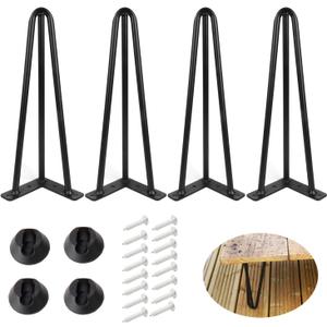10 Inch Hairpin Table Legs 1/2 Dia 3-Rods Hairpin Feet, DIY Black Coffee Table Legs Heavy Duty Metal Furniture Feet for TV Stand, Bench and Nightstand, Set of 4