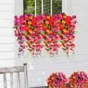 Artificial Flowers for Outdoors 3 Pack Fake Hanging Plants with Faux Hibiscus Flowers Summer Fall Decor UV Resistant Silk Leaves for Indoor Outdoor Front Door Porch Patio Planter Decor