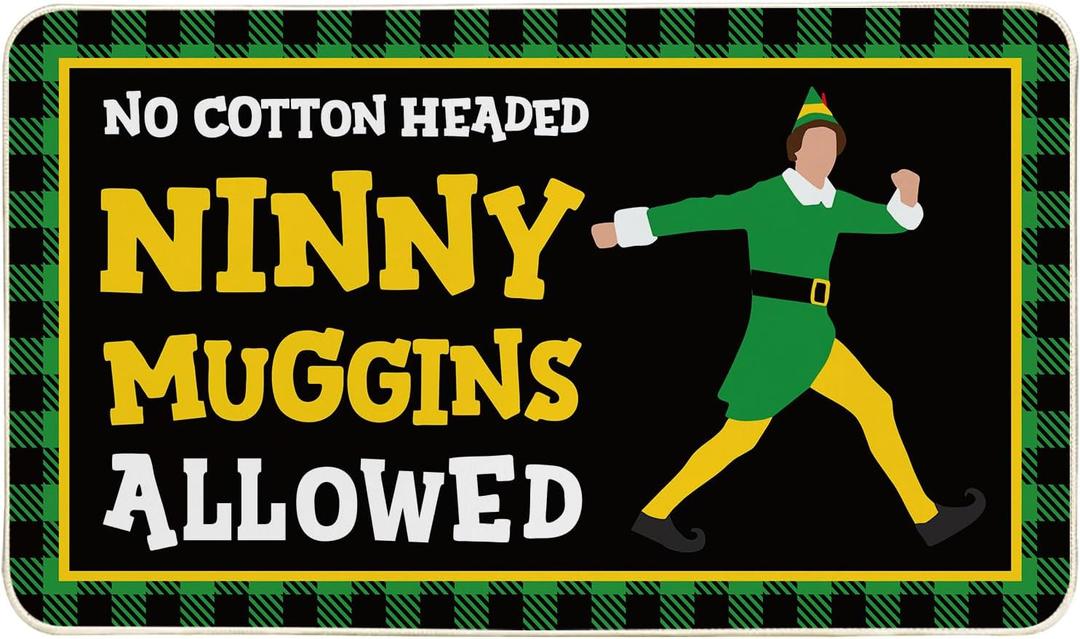 Buddy The Elf Christmas Decorations, Funny Elf Christmas Door Welcome Mat with Non-Slip Backing, Xmas Front Door Decor Bathroom Kitchen Garden Entryway Mats, Holiday Decor for Indoor Outdoor