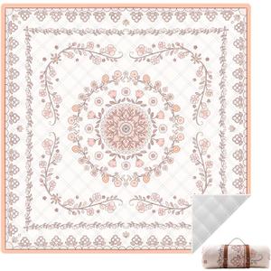 Boho Picnic Mat, 79" x 79" Extra Large Outdoor Picnic Blanket, Washable Foldable Portable Blanket for Beach/Camping/Concerts (Pink)