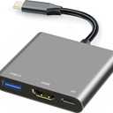 USB C to HDMI Multiport Adapter Cable with Charging Port, USBC HDMI Adapter Converter for Mac iPad pro MacBook, 4K HDMI to USB C Hub Adapter for Monitor Laptop, USB-C to USB 3.0 Adapter 10Gbps Dongle