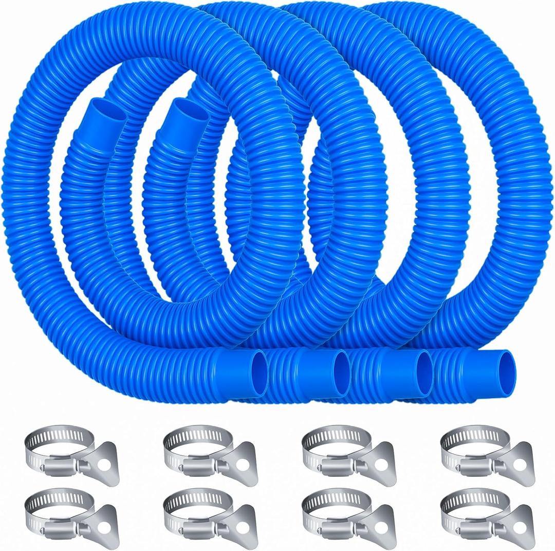 Replacement Pool Hoses for Above Ground Pools, 4 Pack, 1-1/4" Diameter x 59" Length, Includes 8 Metal Clamps, Compatible with All 1.25" Pool Filter Pumps
