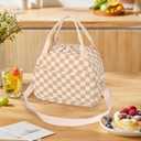 Lunch Bag Women with Shoulder StrapLarge CapacityStrengthen InsulationDurable Waterproof Cute Corduroy Lunch Tote Bag, Reusable Insulated Lunch Box/Cooler for Women/Girl/Men, Brown-Check
