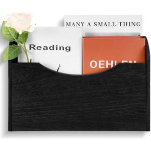 Suzile Wall Mounted File Holder Wood Magazine Holder Wall Hanging File Organizer for Office Mail Magazine Letter Paper Folder Organization (Black)