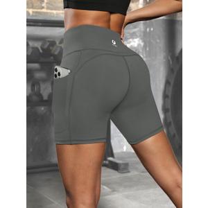 Women's Workout Running Shorts with Deep Pockets High Waisted Tummy Control Yoga Gym Spandex Biker Short Pants (Gray, M)