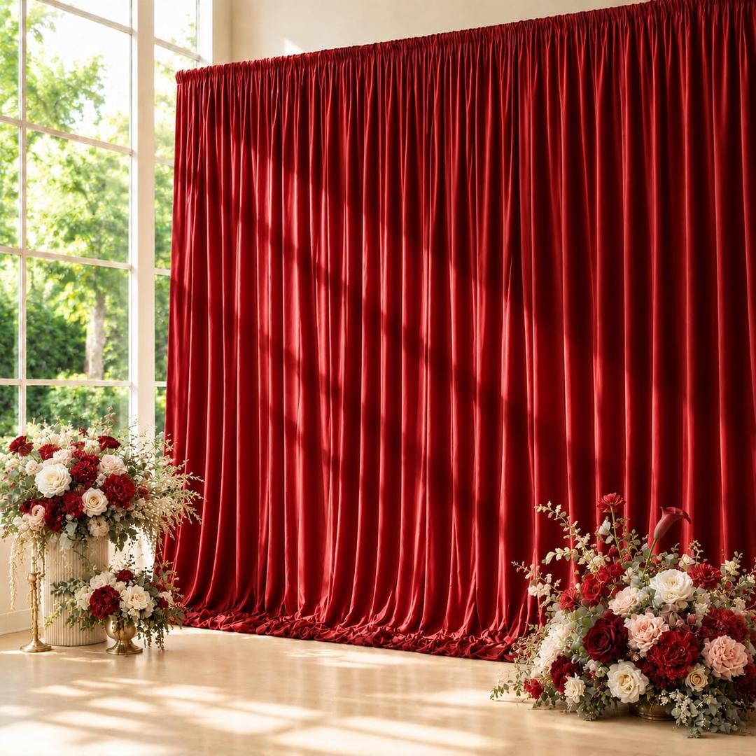 10ft x 10ft Red Backdrop Curtains for Parties, Wrinkle-Free Fabric Photo Backdrop Drapes for Christmas Valentine’s Day New Year Birthday Wedding Photography Background Decorations