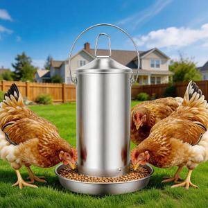 8.8 LB Stainless Steel Chicken Feeder, Gravity-Fed Poultry Feeder for Chickens & Ducks, Rust-Resistant Weatherproof Metal Feed Box with Handle, Large Capacity, Dry Feed Only