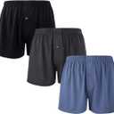 BAMBOO COOL Mens Boxers Short Classic Fit Soft Casual Underwear Loose Breathable Boxer Shorts for Men (Medium, B-black Grey, Blue, Black(3-pack))