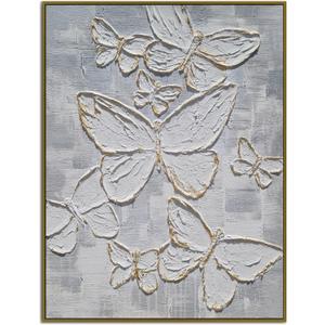 Yihui Arts Handmade Gold Foil Butterfly Wall Art on Textured Gray Canvas - Luxurious Oil Painting for Home Decor, 24"L x 16"W