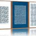 Tinonedraw Navy Blue and White Framed Canvas Wall Art Set, Minimalist Geometric Wall Decor, Neutral Abstract Artwork, Cozy Contemporary Art Prints for Bedroom Living Room Office Above Bed 24"x36"x3