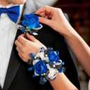 Prom Corsage and Boutonniere Set Blue,Artificial Silk Rose Wrist Corsage for Homecoming, Formal Dance Party, Wedding,Graduation,Anniversary