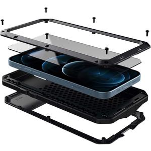 Marrkey for iPhone 12 Case,Full Body Protective Cover Heavy Duty Shockproof Tough Armour Aluminum Alloy Metal Case with Silicone Built-in Screen Protector for Apple iPhone 12 Pro 6.1 Inch - Black