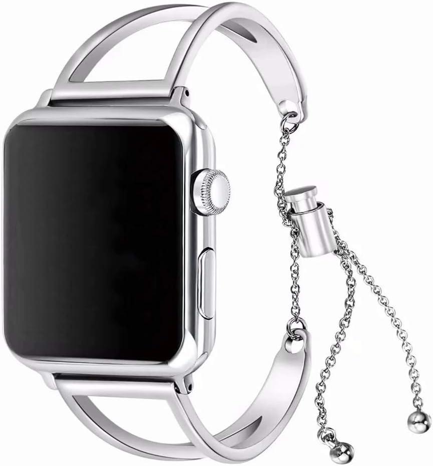 Bling Bands Compatible with iWatch 41mm, Stainless Steel Straps Adjustable Bangle Slim Bracelet Metal Replacement Bands Compatible with Apple Watch 38mm 40mm 41mm 42mm Serie SE/11/10/9/8/7/6/5/4/3/2/1 (Silver)