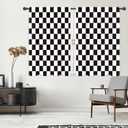 Riyidecor Black White Checkered Curtains Vintage Y2K Abstract 2000s 70s Hippie Groovy Aesthetic Classic Cute Retro Rod Pocket Modern Bedroom Living Room Treatment Fabric 2 Panels 42Wx45H Inch