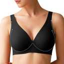 Jelly Bra Comfortable Bras for Women Wireless Push Up Bra Seamless Comfy No Underwire Supportive Bralettes Deep V Tshirt Bras Black M
