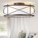 Black Flush Mount Farmhouse Ceiling Fan with Lights, 20" Caged Rustic Ceiling Fans with Light and Remote, Enclosed with 6 Speeds for Living Room, Bedroom, Nursery