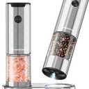 Bonsenkitchen Electric Salt and Pepper Grinder Set, 95ml Large Capacity, Clean Brush, Stainless Steel Adjustable Pepper Mill with LED for Kitchen, BBQ & Camping, Battery Powered (Not Included) (Silver)