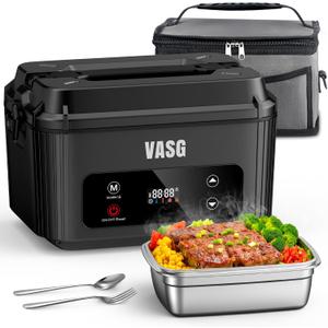 VASG Advanced Cordless Heated Lunch Box for Adults, XXL 5.1-Cup Electric Lunch Box with 360 Surround Rapid Heating, 12000mAh Portable Food Warmer with Timer, LCD Display for Office, Car & Outdoors (Black)